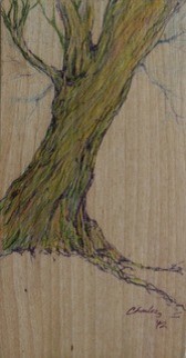 Tree On Wood Original By Charles Landholm
