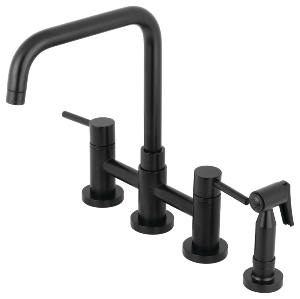 KS828XDLBS-P Concord Two-Handle Bridge Kitchen Faucet with Brass Sprayer, Matte