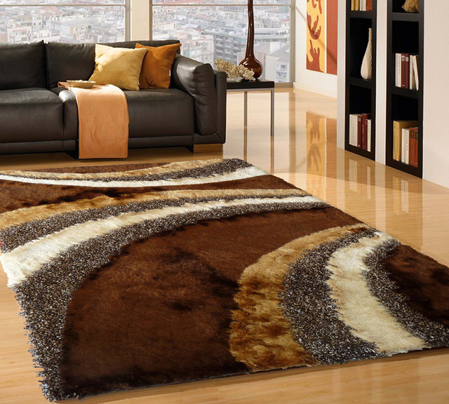 5'x7' Shaggy Brown Living Room Area Rug, Hand-Tufted - Contemporary
