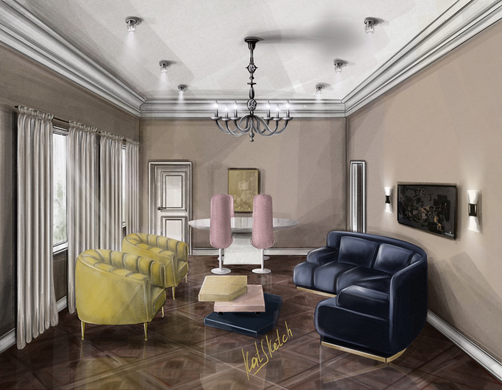 Скетч гостиной, первый ракурс