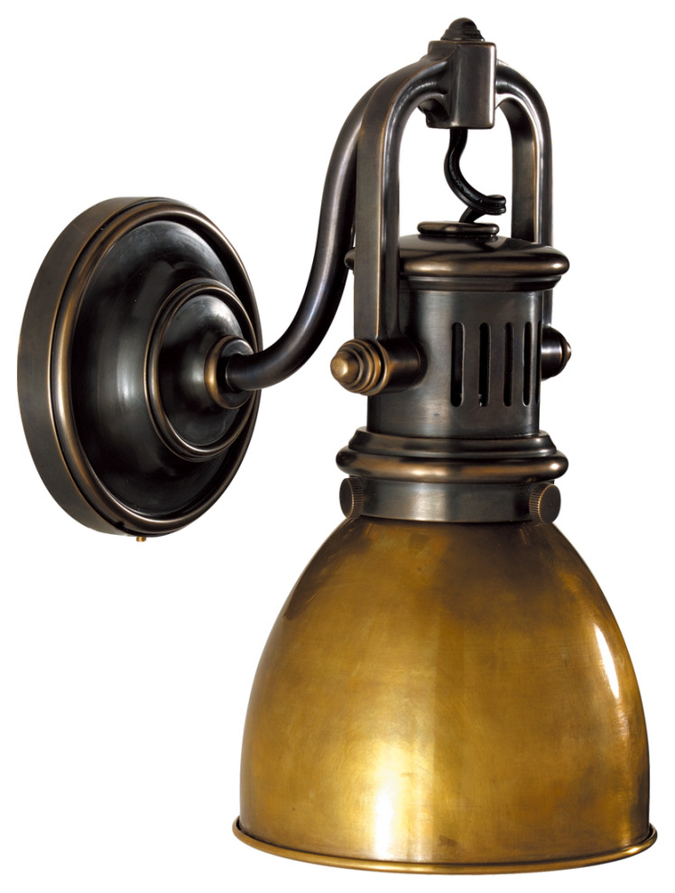 Yoke Suspended Sconce in Bronze with Hand-Rubbed Antique Brass Shade