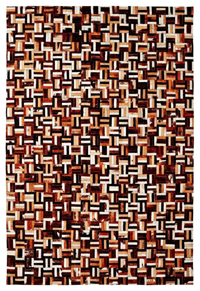Leather Works Area Rug, Rectangle, Brown-Multi, 3'x5'
