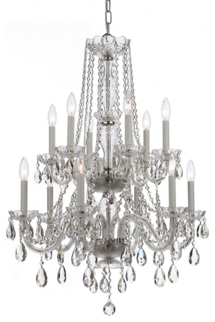 Traditional Crystal 12 Light Clear Swarovski Strass Crystal Chrome Chandelier