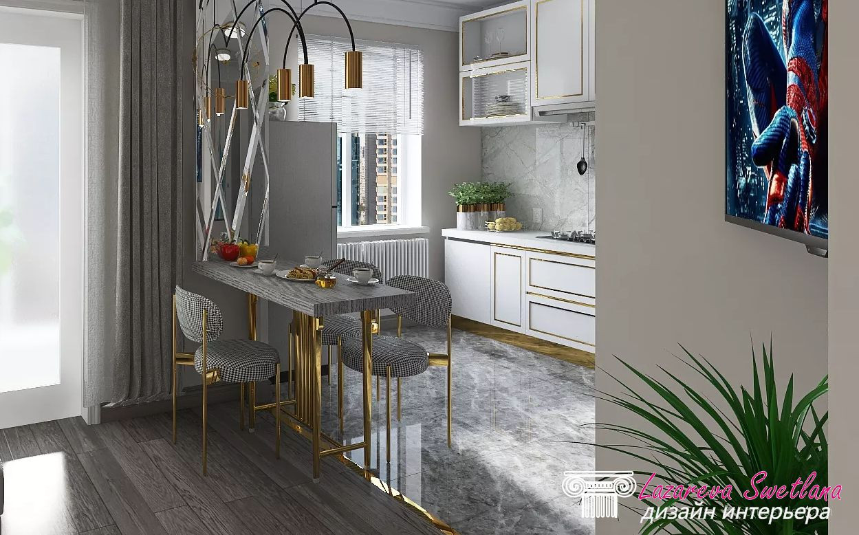 Визуализация дизайна  интерьера квартиры-студии