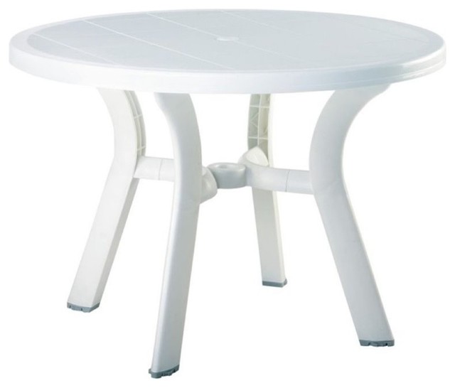 Pemberly Row Transitional Plastic 42" Round Resin Patio Dining Table in White