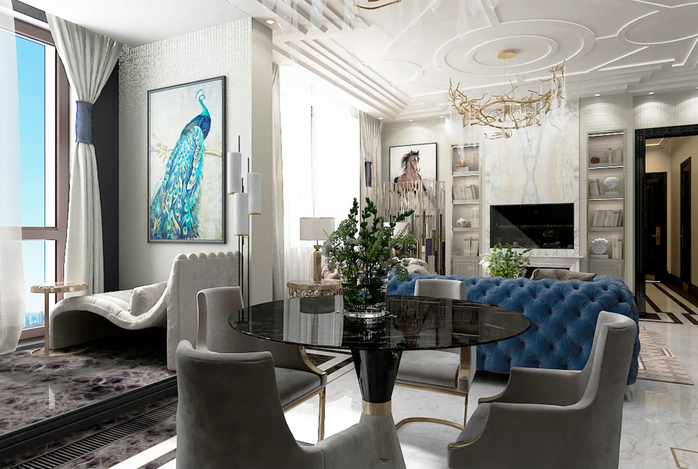 Гостиная с камином ArtDecoю. Квартал Redside