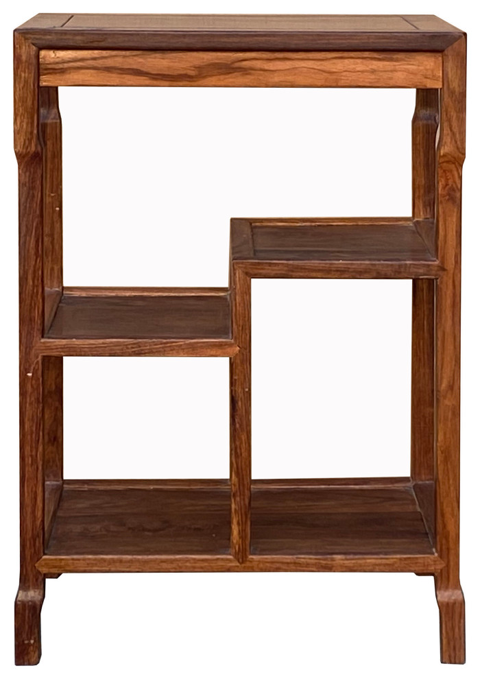 Chinese Huali Light Brown Rectangular Curio Display Stand Side Table