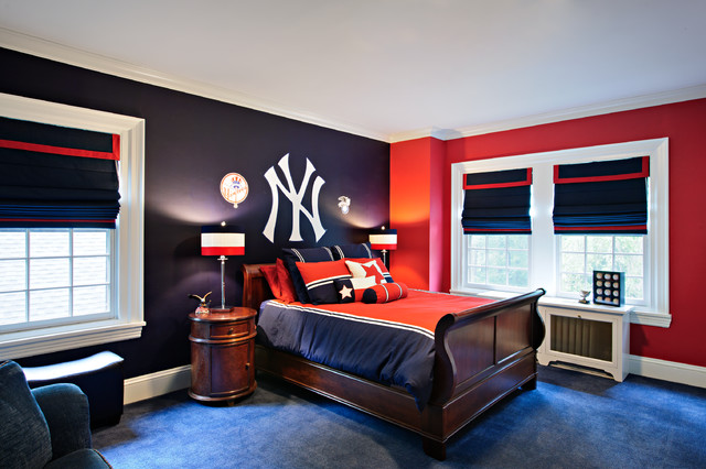 red, white and blue boy's bedroom - american traditional