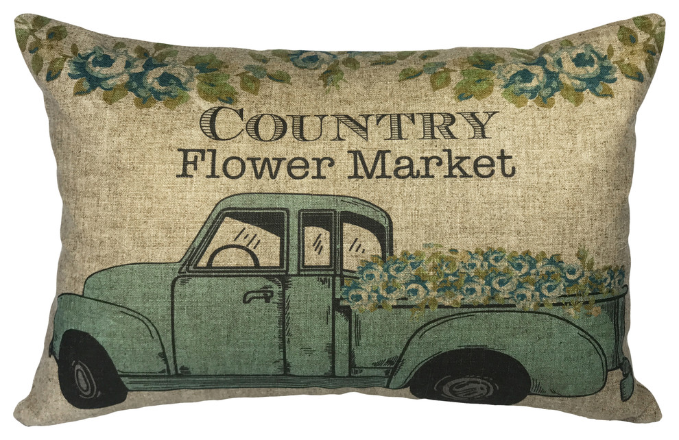 Country Flower Market Linen Pillow Farmhouse Decorative Pillows By Thewatsonshop