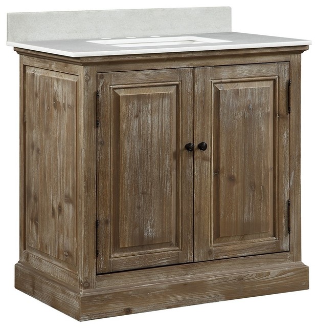 Infurniture 36" Solid Wood Sink Vanity With Arctic Pearl Quartz Top