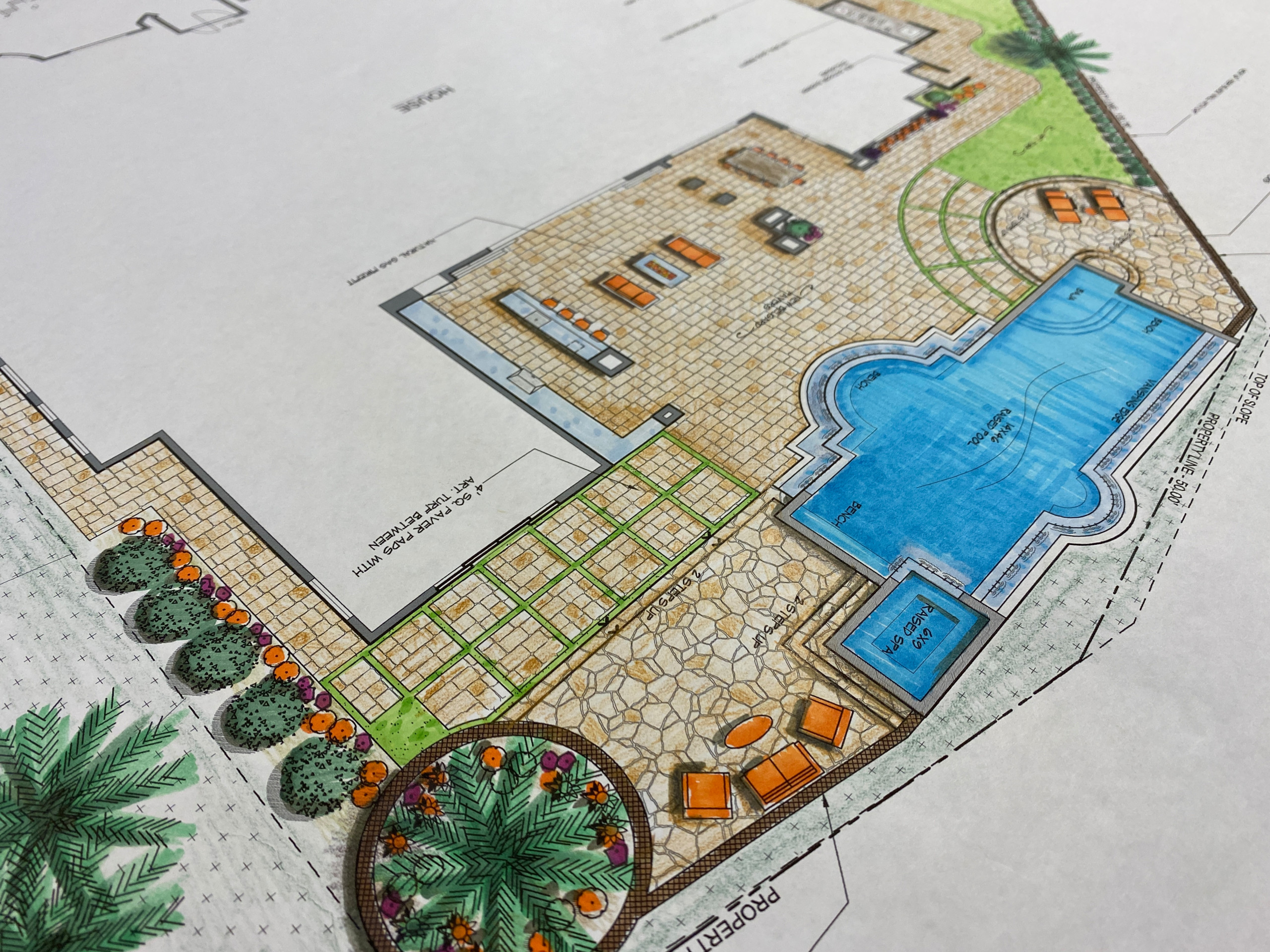 Landscape Design Resort Backyard with an Ocean View in Rancho Cielo