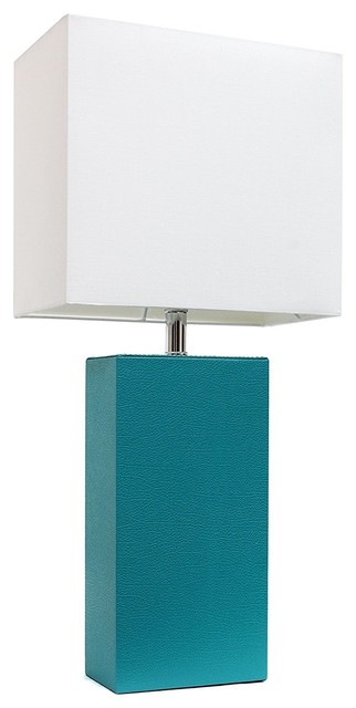 Elegant Designs Modern Genuine Leather Table Lamp, Teal