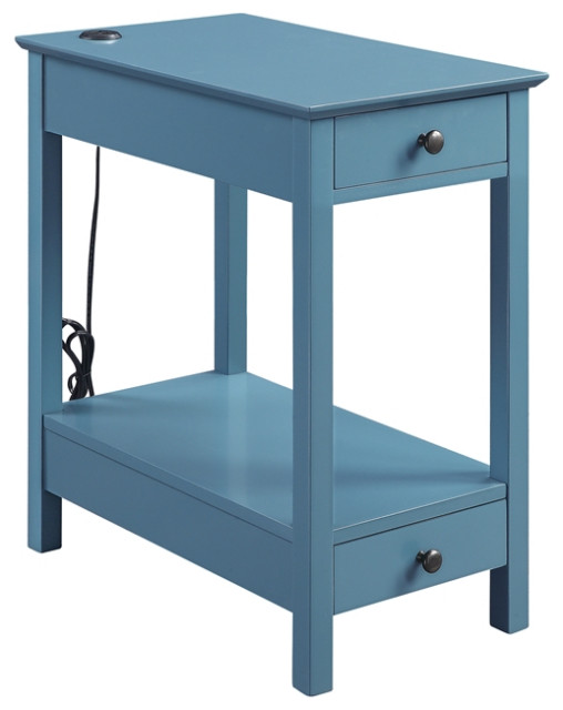ACME Byzad Wooden Side Table with USB Charging Dock and 2-Drawer in Teal