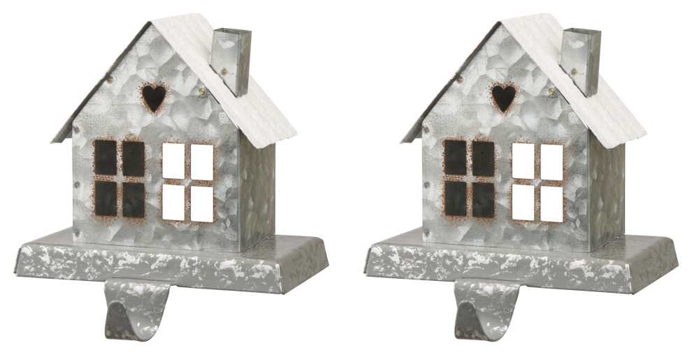 6" Galvanized House Stocking Holder, Set of 2 Contemporary