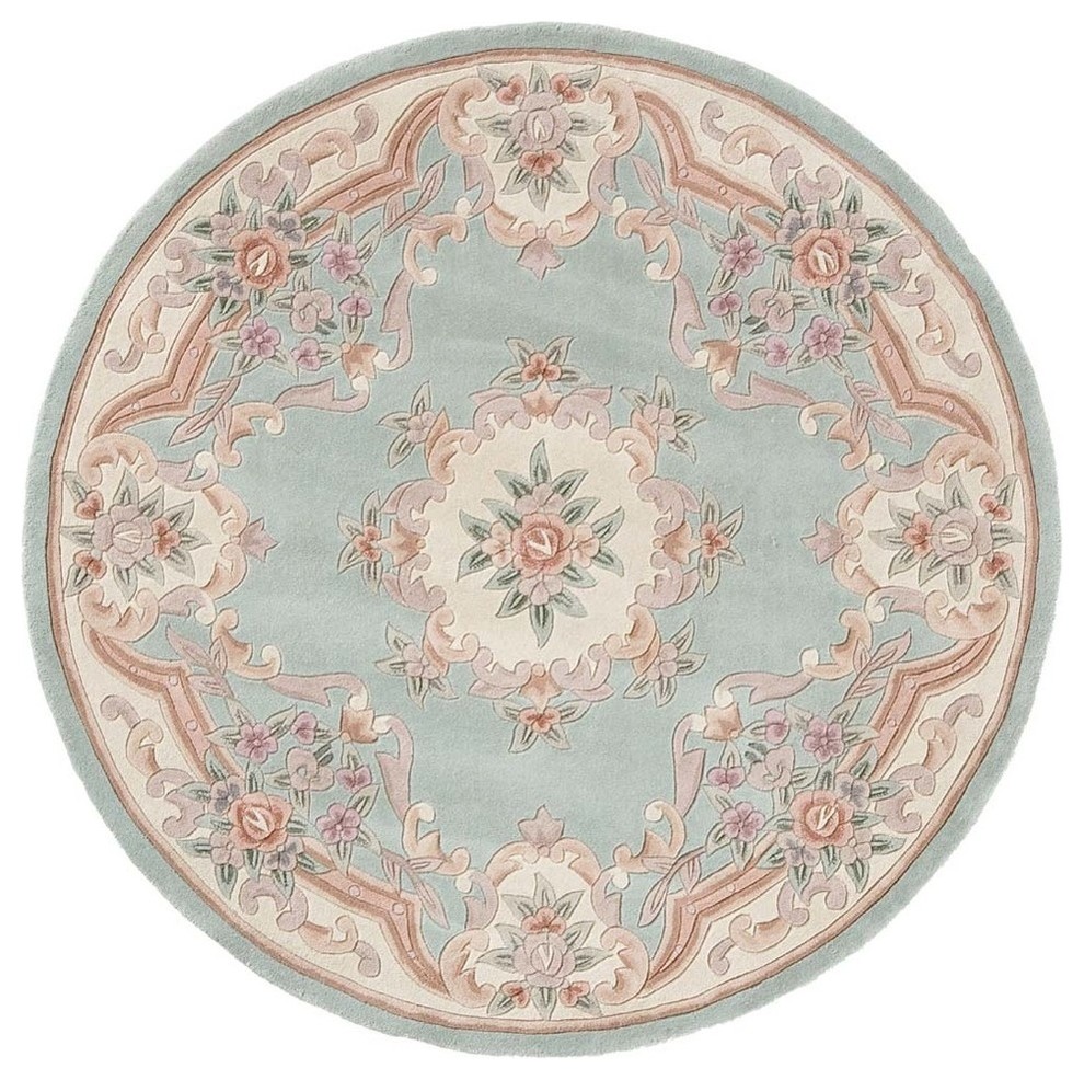 New Aubusson Rug, Light Green, 2'x4', 6' Round Victorian Area Rugs