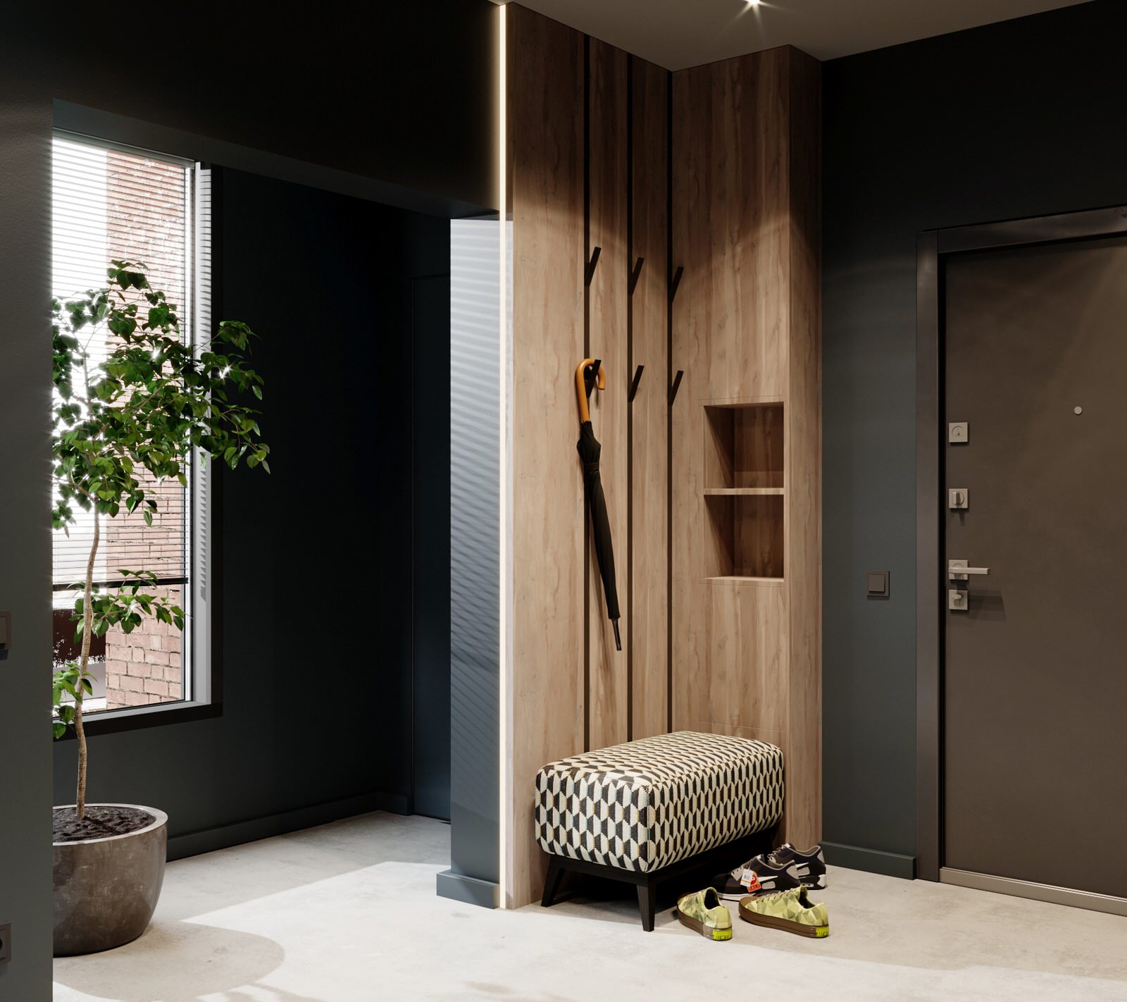 Дизайн прихожей в темном цвете