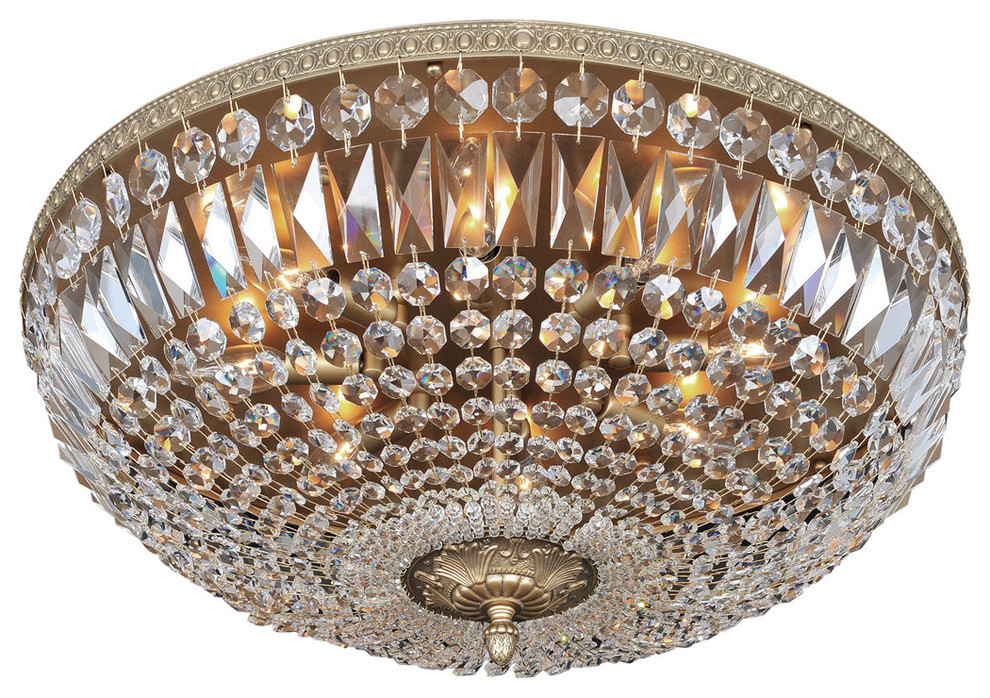 Flush Mount 8Light Bulbs Fixture With Antique Gold, Candelabra Bulbs