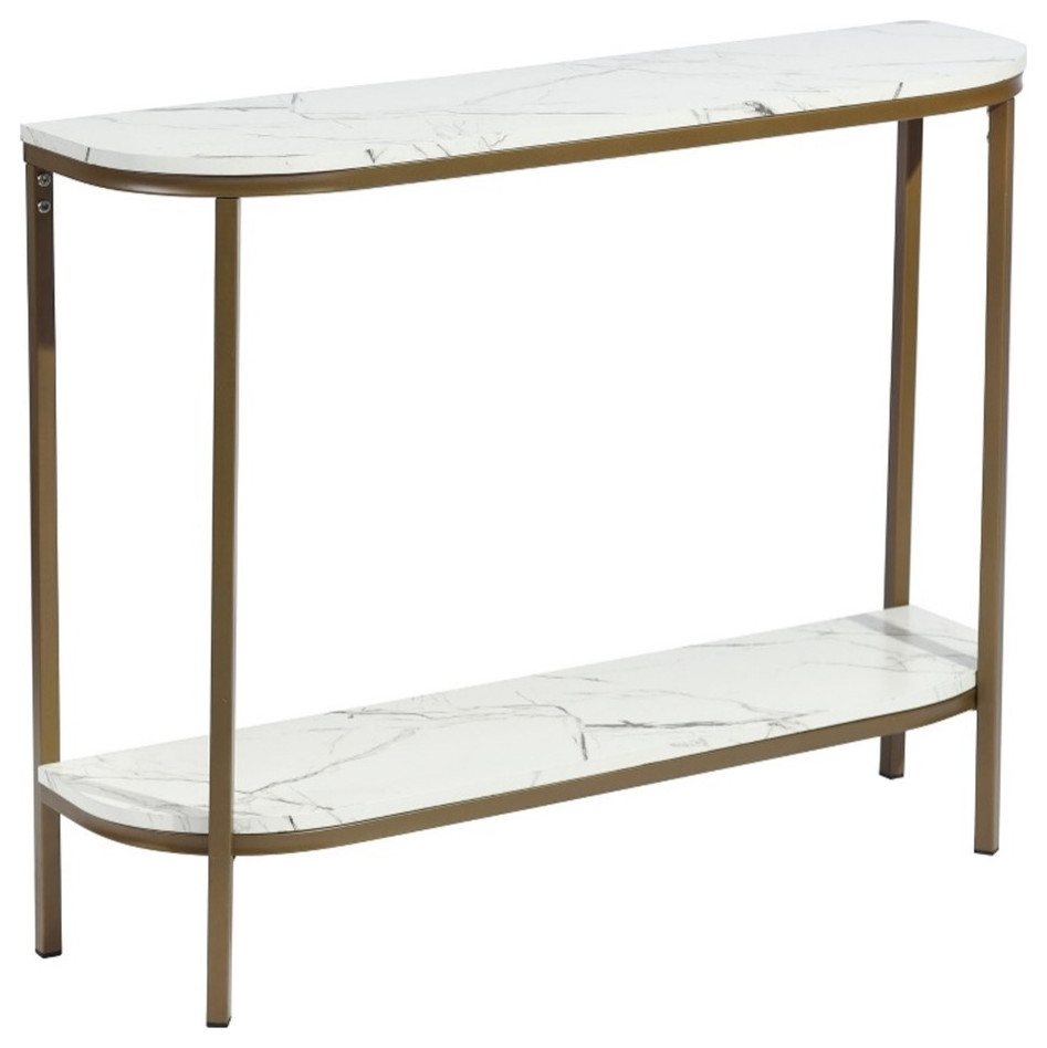 Homycasa Wood & Metal Console Table in White and Gold Finish