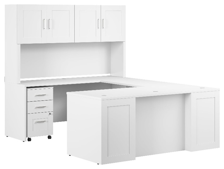 Hampton Heights 72W U Desk with Hutch and Drawers in White Engineered