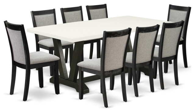 V627Mz606-9 9-Piece Dining Room Set, Rectangular Table and 8 Parson Chairs