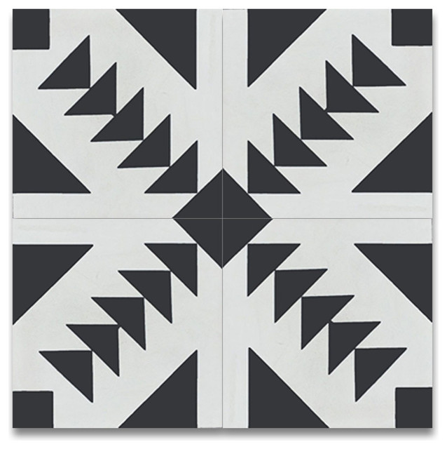 8 X8 Monet Handcrafted Geometric Cement Tiles Set Of 12 Black And 8 X8 Monet Handcrafted Geometric Cement Tiles Set Of 12 Black And