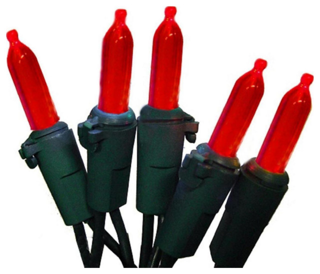 50Count Red Mini Christmas Light Set, 24.6' Green Wire Modern