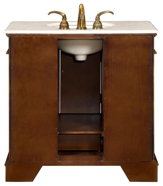 36 Inch Dark Brown Bathroom Vanity with Single Sink, Marble ...