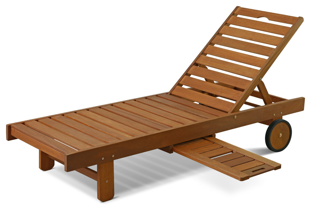 Tioman Outdoor Hardwood Sun Lounger With Tray Transitional Outdoor Chaise Lounges By Furinno