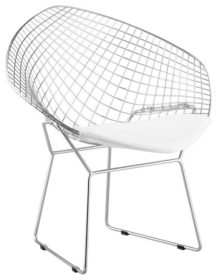Steel-Frame Net Chair w White Cushion - Set of 2