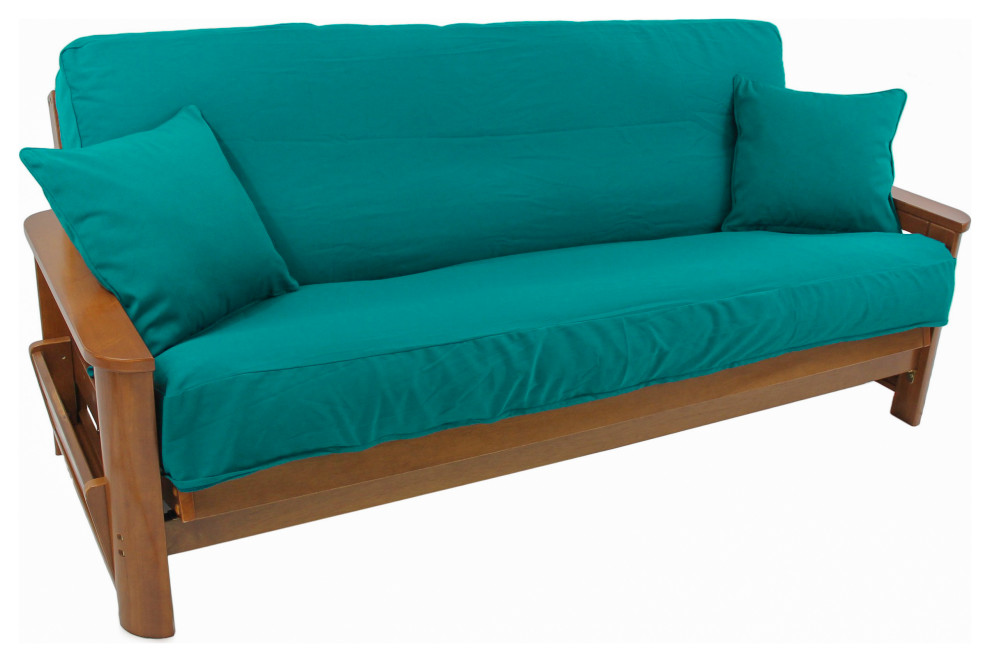 Twill Full Futon Cover With Throw Pillows, 3Piece Set, Aqua Blue