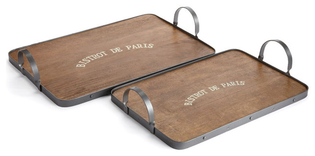 Bistro Trays With Metal Handles Set Of 2 Transitional Serving Bistro Trays With Metal Handles Set Of 2