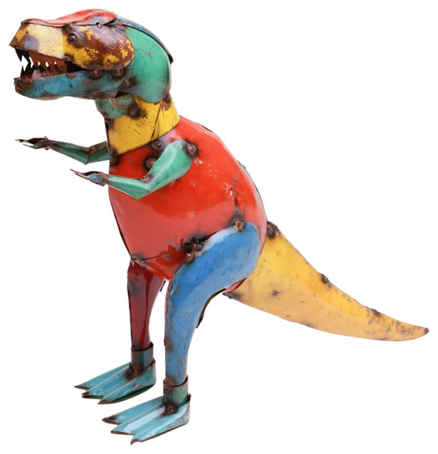 Recycled Metal Dinosaur TRexSmall Contemporary Garden Statues And
