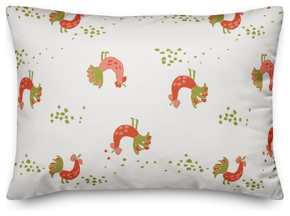 Rooster Pattern in Red and Green Throw Pillow