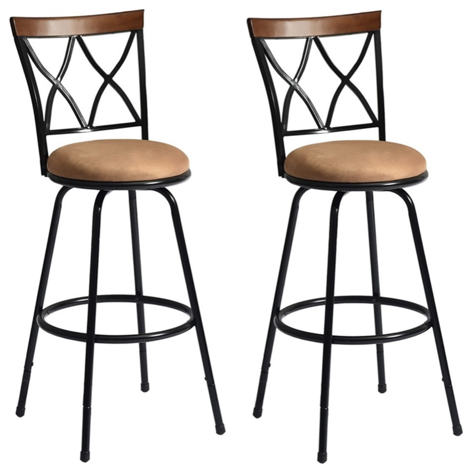 Homycasa Calamus 2429" Swivel Microfiber Bar Stools in Brown (Set of 2