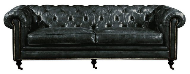 Beomara 89 Tufted Leather Sofa Black, Tufted Leather Sectional Sofa