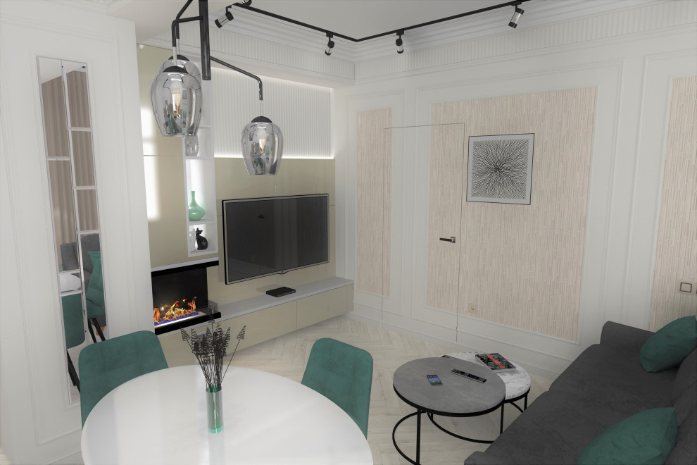 Визуализация части квартиры. Кухня гостиная 18 м2.