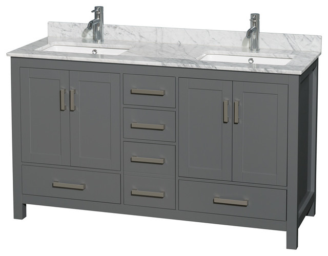 60 Double Vanity Dark Gray White Carrara Marble Top Undermount Square Sinks 60 Double Vanity Dark Gray White Carrara Marble Top Undermount Square Sinks