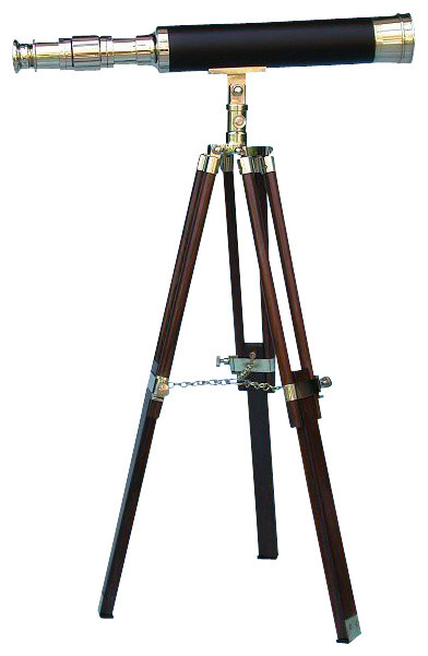 19-inch Polished Brass/Leather Sheathed Telescope on Hardwood Tripod ...