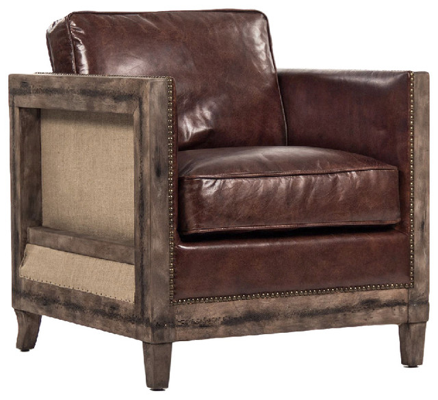 Beck Rustic Lodge Masculine Squarebrown Leather Accent Beck Rustic Lodge Masculine Squarebrown Leather Accent Club Chair Armchairs And Chairs By Kathy Kuo Home