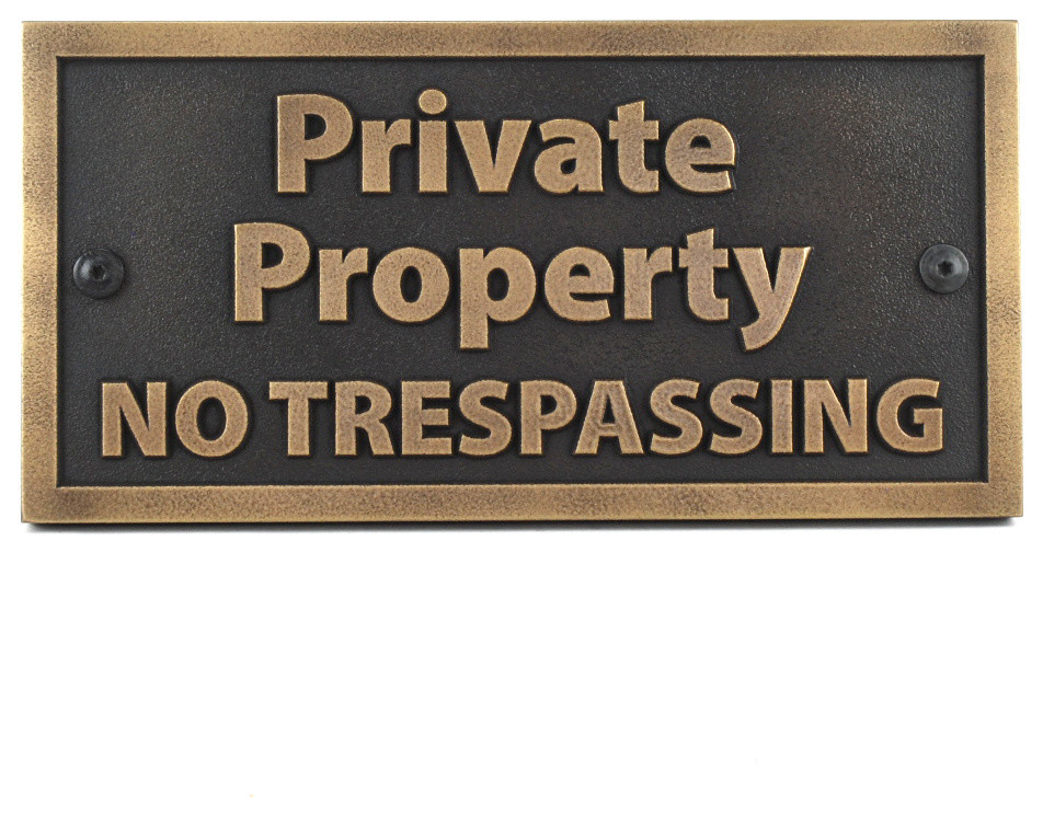 Private Property No Trespassing Sign 14" x 7", Brass, Raised