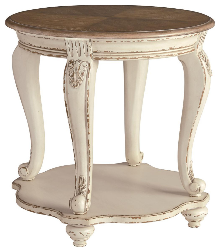 Realyn Round End Table White/Brown French Country Side Tables And