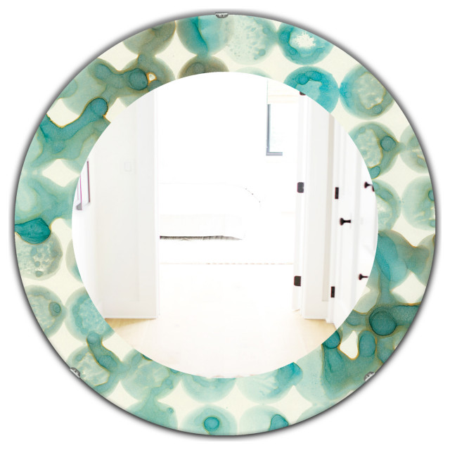 Turquoise Watercolor Geometrical I Frameless Round Wall Mirror ...