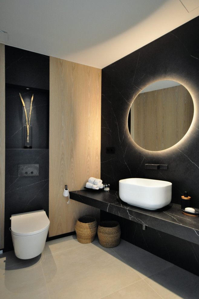 Photo of a contemporary powder room in Madrid.