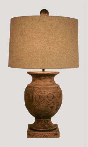 Wooden Table Lamp w/Linen Shade