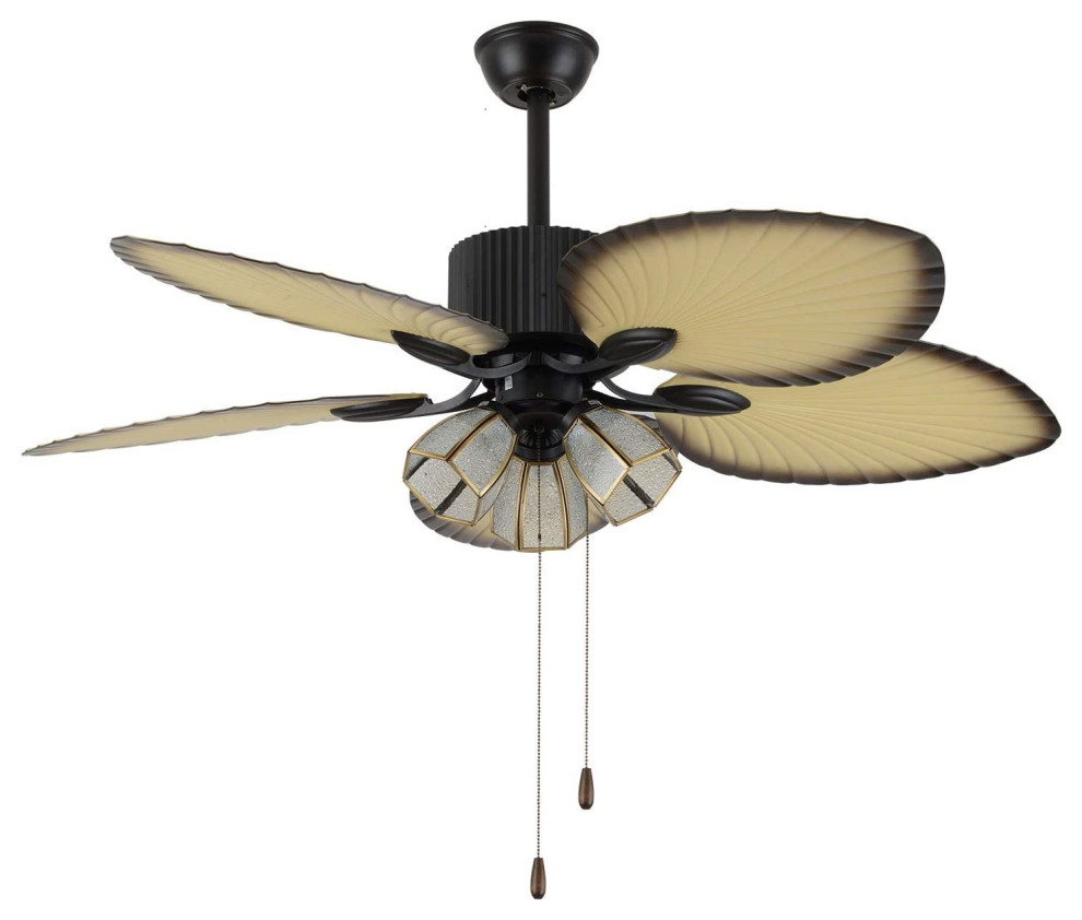 Tropical Ceiling Fan, 5 Palm Leaf Blades With Remote Control