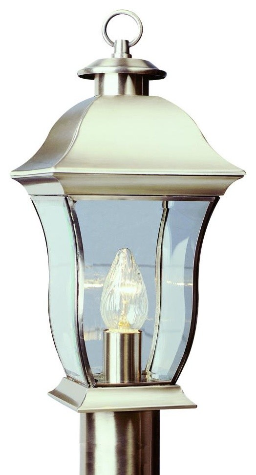 One Light Weathered Bronze Clear Beveled Curved Rectangle Glass Post Light