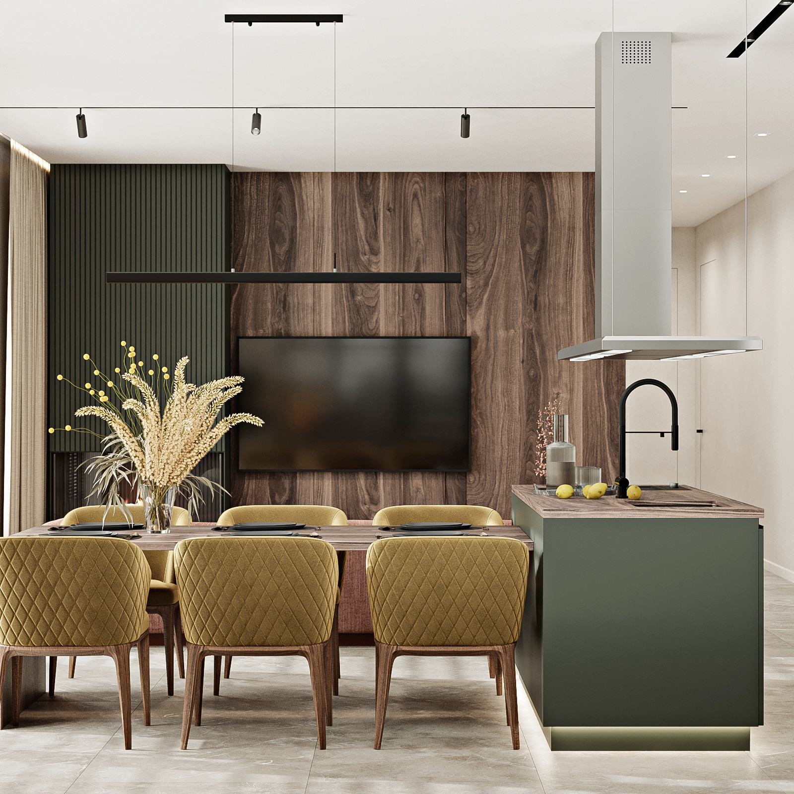 КП Первозванный 1, кухня-гостиная (вариант 2)