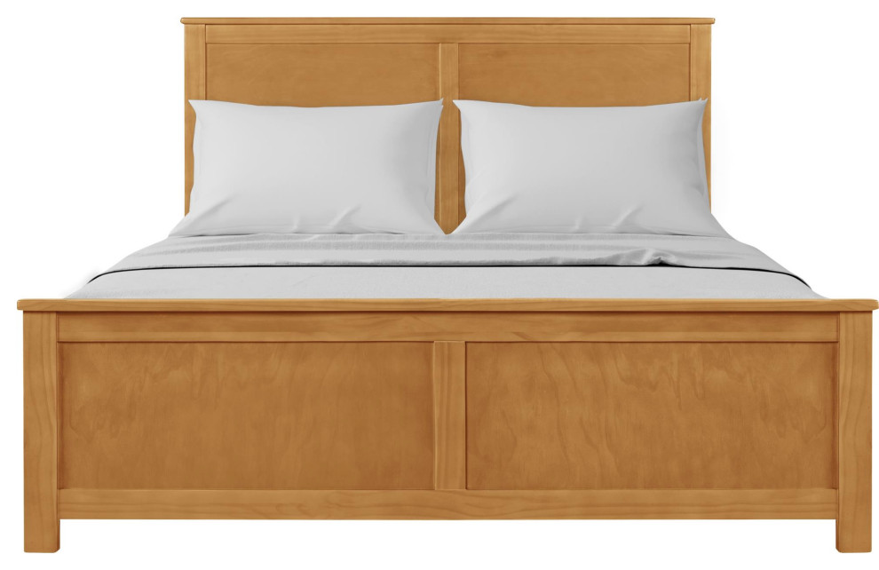 Winston Wooden Platform Bed, Oak Transitional Panel Beds by