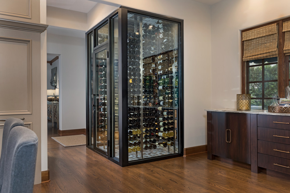 Photo of a small modern wine cellar in Orlando with marble floors and multi-coloured floor.