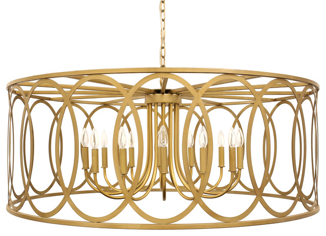 Rie 48 Extra Large Distressed Gold, Drum Light Chandelier Large